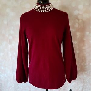 Alfani Women's Faux Pearl Embellished Mock-Neck Sweater